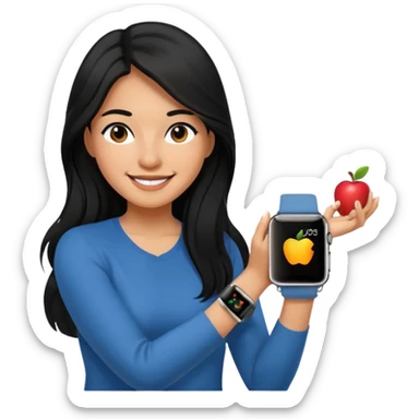 mujer cabello negro largo con apple watch en su muñeca sticker