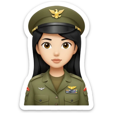 Asian girl with long black hair in the military sticker