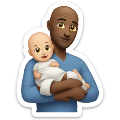 bald man with baby in his arms sticker