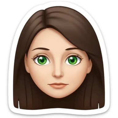 middle age woman with green eyes and long straight ashy brown hair  sticker