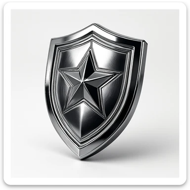 chrome style shield with a central star, mirror finish, sci-fi sticker