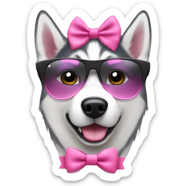 Siberian Husky with sunglasses and a pink bow on its head sticker
