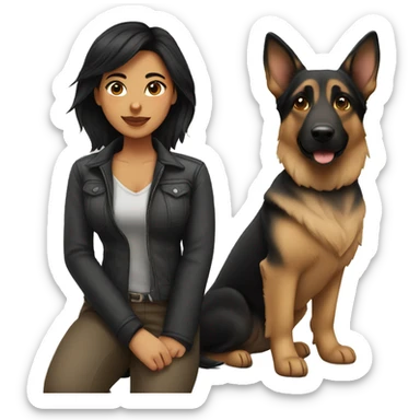 woman with black hair with german shepherd  sticker