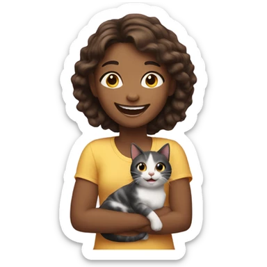 happy girl with pet cat sticker