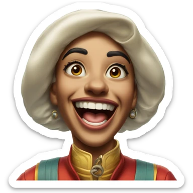 Laughing Jasmine race driver in Uncle Scrooge style, oil paint, mysterious eyes, intricate lips, masterpiece pose, odd perspective, beautiful, desirable, logical sticker