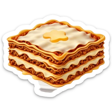 Lasagne alla Bolognese Cinematic Realistic Lasagne alla Bolognese Dish Emoji, depicted as a messy, layered pasta dish overflowing with melted cheese and rich meat sauce, rendered with hearty textures and warm, indulgent lighting. sticker
