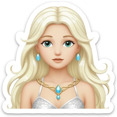 Aura, Goddess of Breeze from Gods and Goddesses with long platinum blonde hair, white sequin outfit sticker