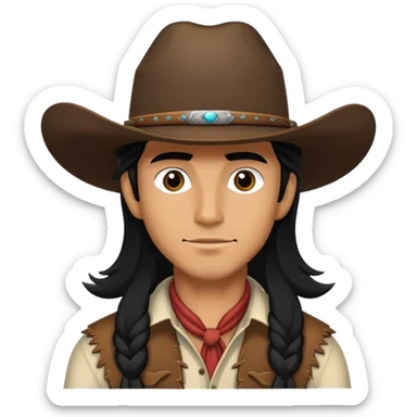 Cowboy with black long hair brown eyes and tan skin sticker