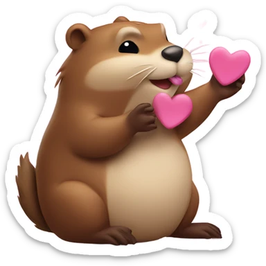Beaver sending an air kiss with pink hearts sticker