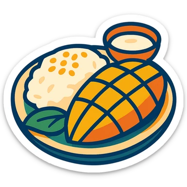 mango sticky rice, stylized, vibrant, no text sticker