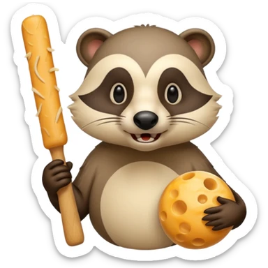 A realistic mad badger bowling while eating cheese sticks sticker