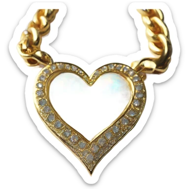 Gold heart chain collar with opal rhinestones sticker