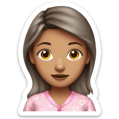 brunette girl with medium skin tone in pink silk pyjamas sticker