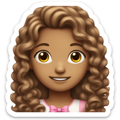 cute girl with long curly brown hair with pink bow in hair on the sideemoji sticker
