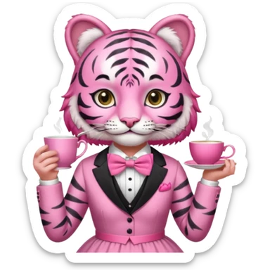 An pink tiger having an pink tea party with an girl sticker