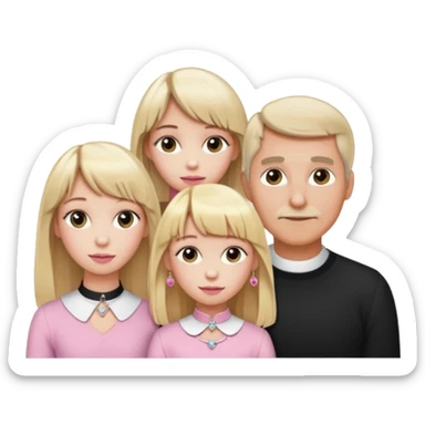 a family of three. daughter, mom and dad. long elegant blonde hair with bangs. almost female blonde boy femboy trap t-girl cute feminine makeup gay lingerie. skinny  body.   pink choker. whore hoop earrings. sticker