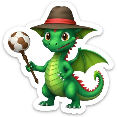 ein Drache mit einem Zauberstab in der Hand  und einen Hud  auf dem kopf,ein Fussball in der anderen hand sticker
