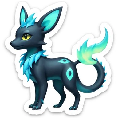 Shiny Ethereal Eldritch Cool Edgy Badass Punky Aural Iridescent Fluorescent Bioluminescent Umbreon-Amaura-Salandit-Vaporeon-Fakémon-fusion (full body) sticker