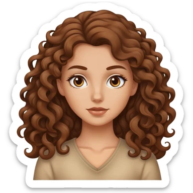 White girl with long 3A brown curls  sticker