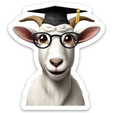 a smart nerdy goat wearing glasses and graduation hat sticker