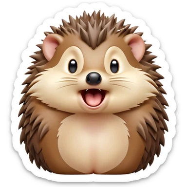 Cinematic Cute Yawning Hedgehog Portrait Emoji, Head tilted slightly with a dramatic, wide-open yawn, showcasing a soft, downy brown Fur with tiny, droopy ears and eyes barely open in drowsy contentment, Simplified yet irresistibly adorable features, highly detailed, glowing with a soft, cozy glow, high shine, relaxed yet expressive, stylized with a touch of natural whimsy, bright and endearing, soft glowing outline, capturing the essence of a sleepy yet affectionate hedgehog, so drowsy it feels like it could curl up out of the screen for a nap! sticker