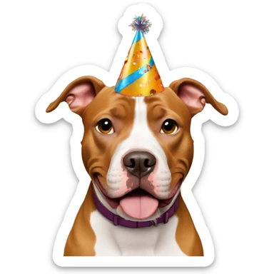 Caramel brown pitbull with birthday hat sticker