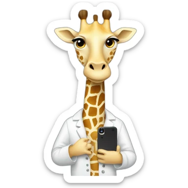white clothed giraffe with hands that hold a smartphone and a ruler  sticker