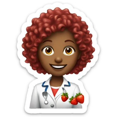 dietitian girl dark red curly hair eating a strawberry  sticker