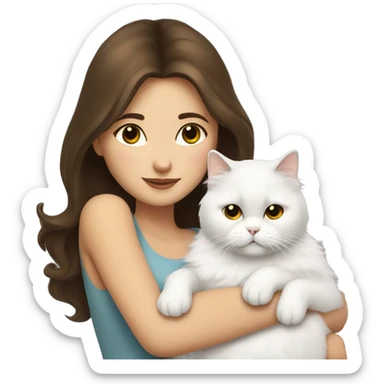 Brunette woman snuggling white Persian cat sticker