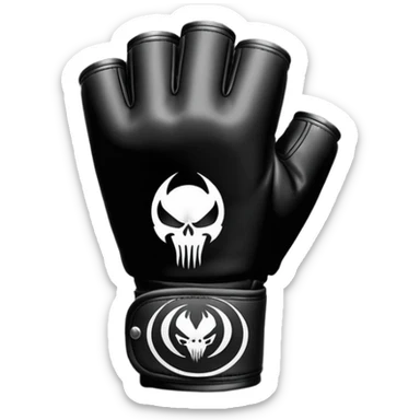 MMA Venom glove object icon, black fingerless fighting glove, glossy venom texture cartoon, mobile game icon style, centered, soft shadow, clean background. Black and white color scheme, venom symbiote style. sticker