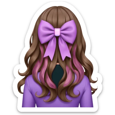 brown wavy long hair from behind with a medium lilac bow sticker