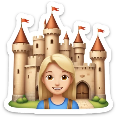person visiting a castle, cheerful expression sticker