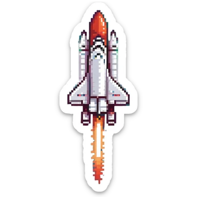 green red gradient color rocket, space shuttle with flame trail sticker