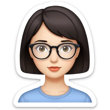 A pretty girl with short dark hair not black but not totally brown wearing glasses  sticker