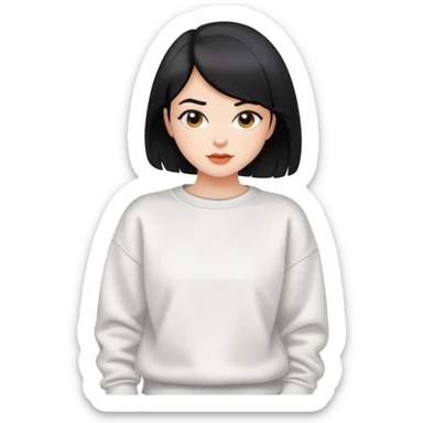 A beautiful short black-haired girl wearing a white sweatshirt sticker