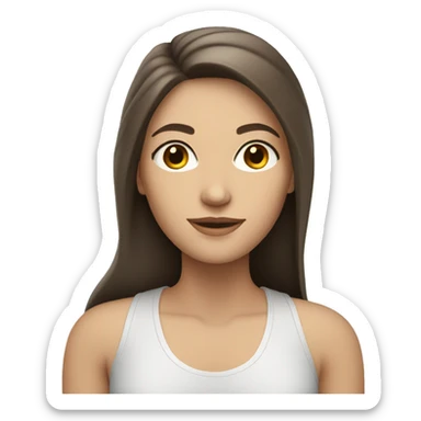 white brunette woman with long hair brown eyes holding sticker