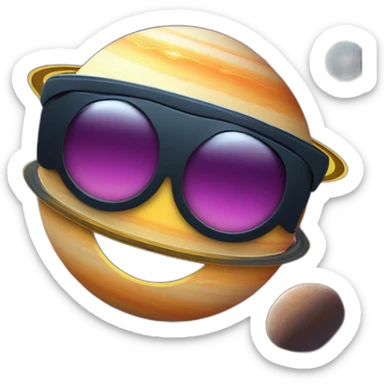 planet Saturn with a cartoon smiling face with sunglasses sticker