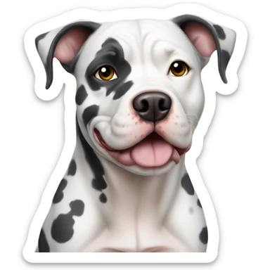 White Pitbull hound mix dog with dark grey cow spots sticker