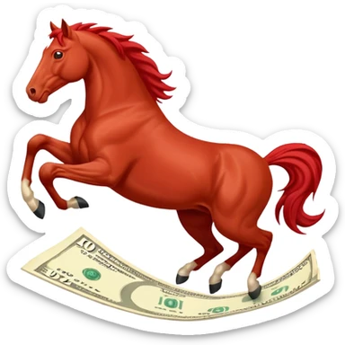 red horse agressive jumping across money bill sticker