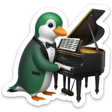 Green penguin playing piano sticker