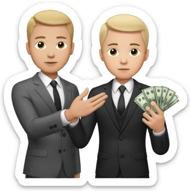 The businessman extends his hand to the side and give money to other businessman sticker