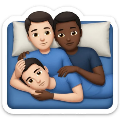 White dark hair man and black man, naked, laying on side ,touching ,spooning sticker