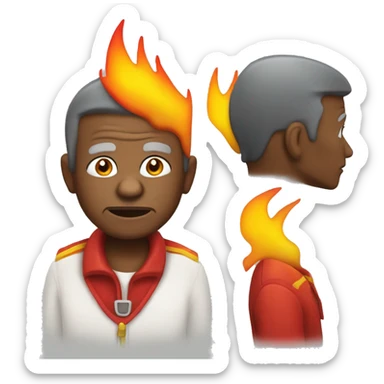 90 year old black man with a red and yellow Mohawk with fire coming out of his ears sticker