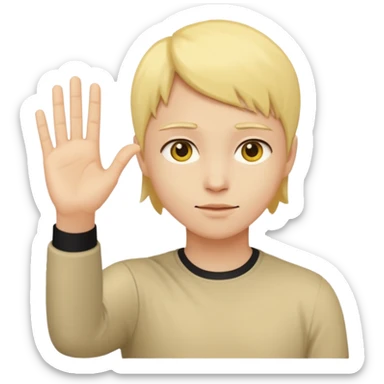 A yellow circle face person with neutral face with his hand in front of him at 90 degree angle sticker