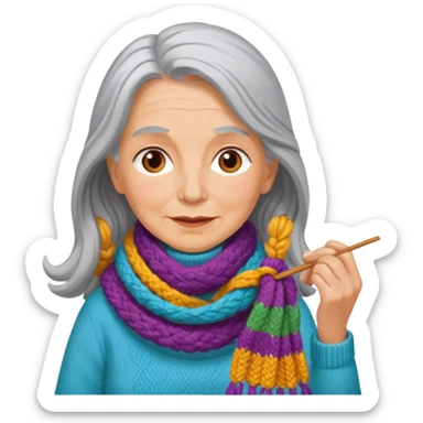 elderly women  working knitting in long hair sticker