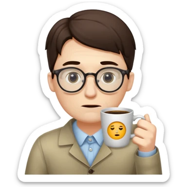 tired programmer with dark circles under his eyes drinks coffee sticker