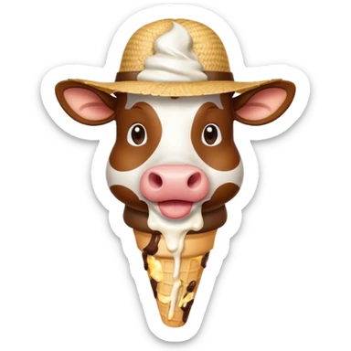 Cow with a straw hat eating ice cream  sticker