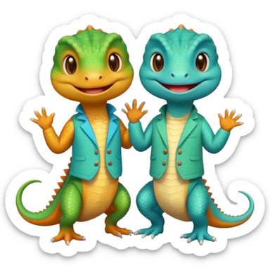 Lizard couple wear cute clothes  sticker