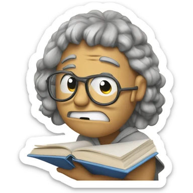 Stressed person with textbooks writing on them sticker