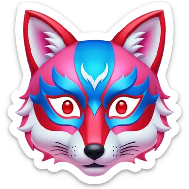 Luminous and neon mask with red, blue and pink fox glow. sticker